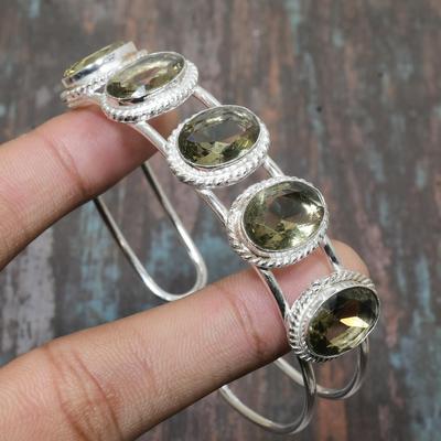Lovely Peridot Gemstone Handmade Cuff Jewelry Bangle 925 Sterling Silver Adjustable