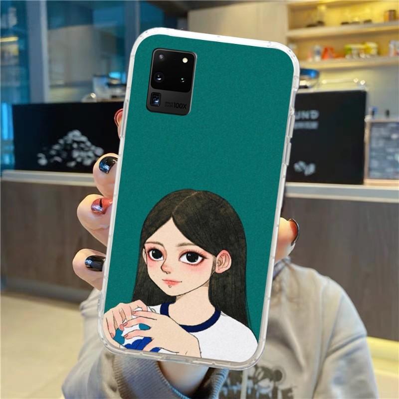 

Sweet Girl Hand Drawns Phone Case For Samsung Galaxy S10 S21 S22 Plus Ultra A91 A51 A21S A12 Transparent Phone Cover Samsung A91