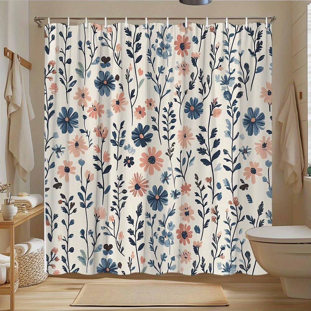 

Elegant Floral Pattern Waterproof Shower Curtain With Hooks, Modern And Simple Design, Suitable For Bathroom Decoration W60H190(CM)-1 Pcs