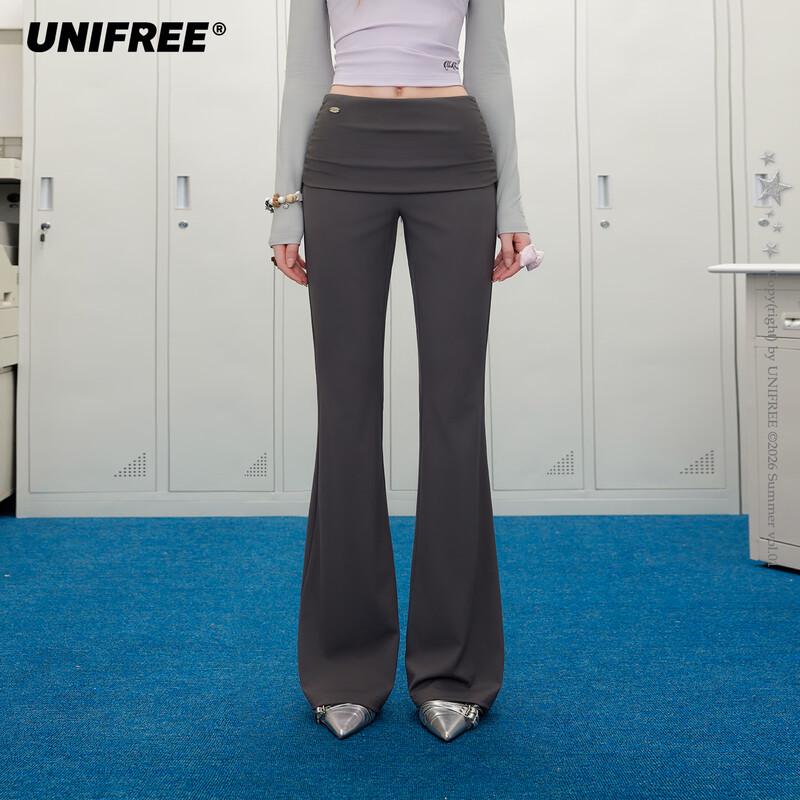 UNIFREE Foldable Waist Slim Flared Casual Pants L