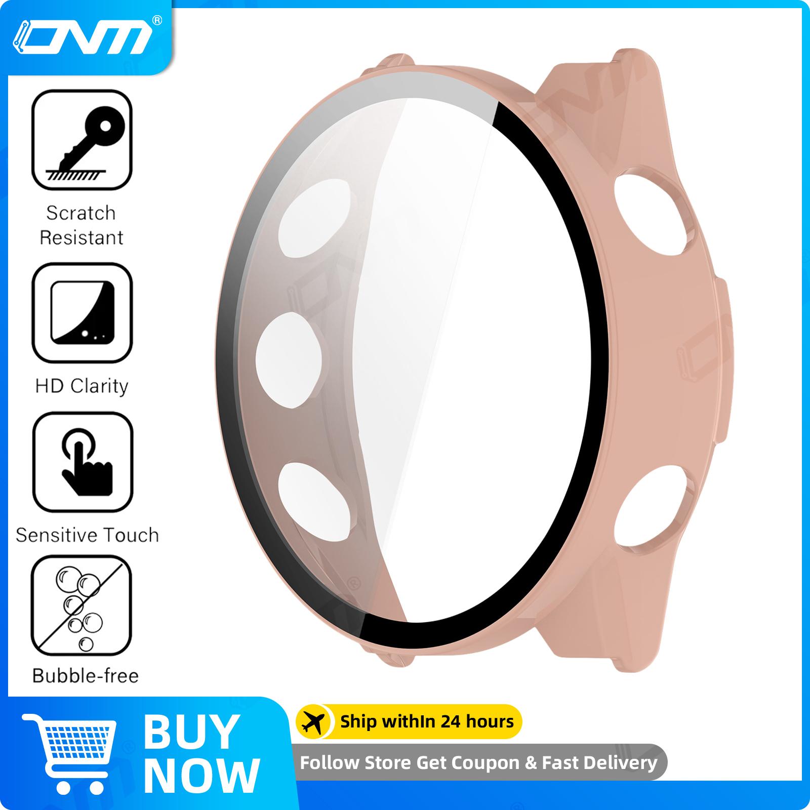 

Glass+Case for Garmin Forerunner 970 570 42mm 47mm Tempered Glass Screen Protector & Hard PC Protective Bumper Accessories Garmin 970 рожевий