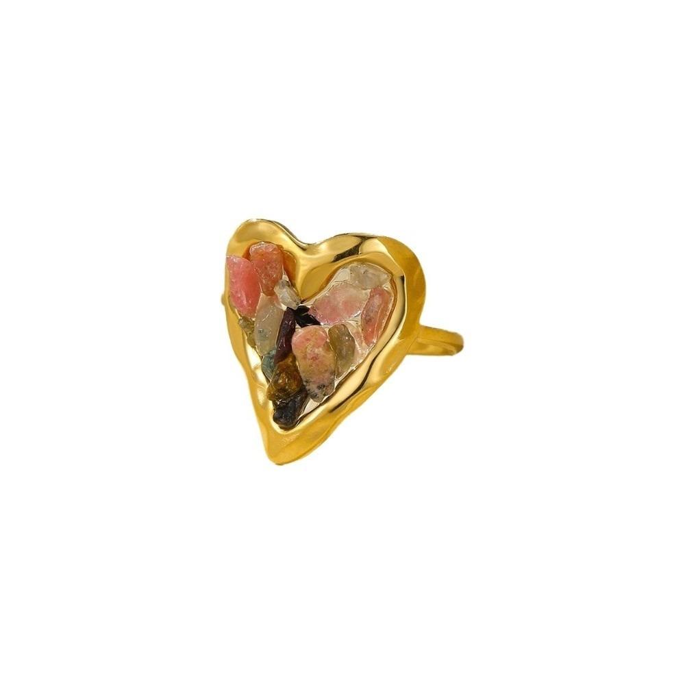 Light Luxury Heart-shaped Stone Ring Stainless Steel Rhinestone Opening Ring Women Men
