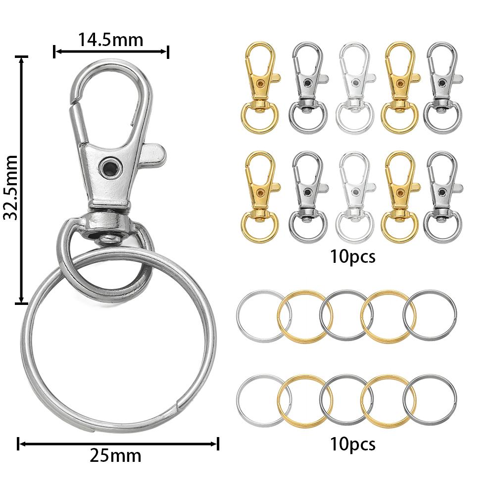 

20pcs/lot Swivel Snap Hooks With Key Rings Key Chain Clip Hooks Lobster Claw Clasps For Bag Dog Chains Keychains DIY Jewelry Ring 25mm x 20pcs