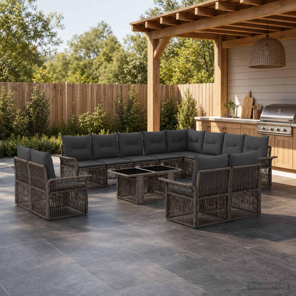 13 Piece Garden Sofa Set Grey and Dark Grey Poly Rattan