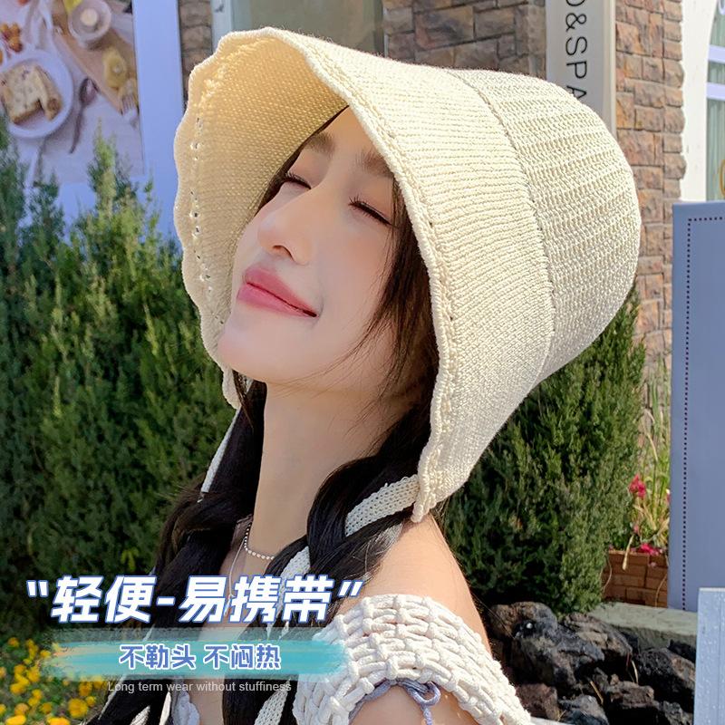 Spring and summer new hat women's knitted sweet bucket hat versatile bucket hat sunshade sun hat