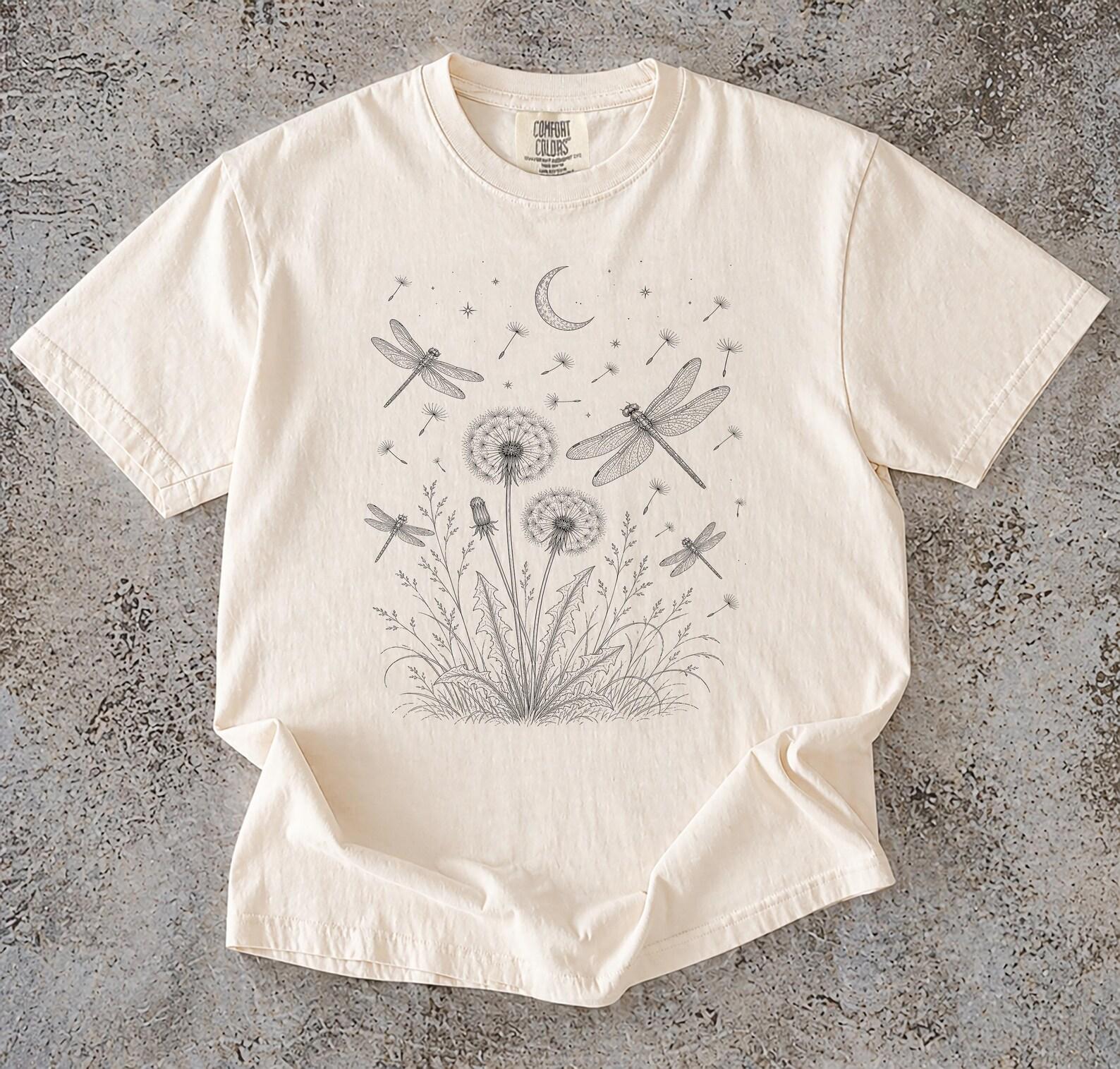 Comfort Colors Dragonfly Dandelion T-Shirt, Boho Nature Lover Tee L