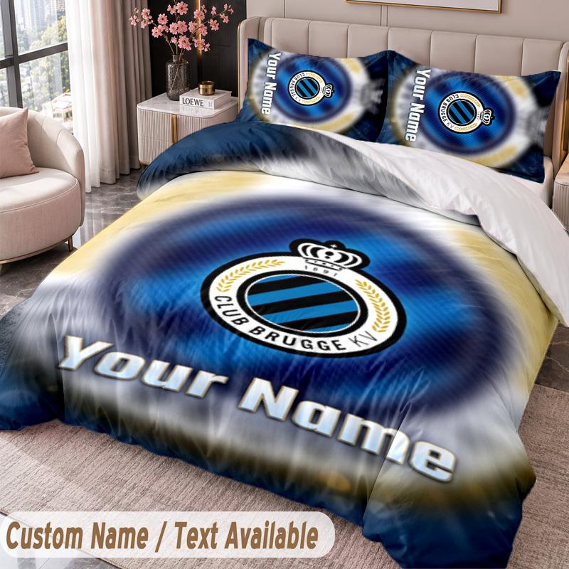 Club Brugge FC Printed Bedding Set Custom Name Text 1 Duvet Cover 2 Pillowcases For Bedroom