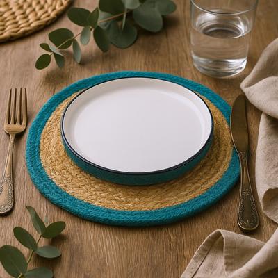 Jute Cotton Placemat 30cm Teal Border