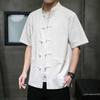 Men's Chinese Style Linen Shirt Short Sleeve Manin Collar Frog Button Casual Top