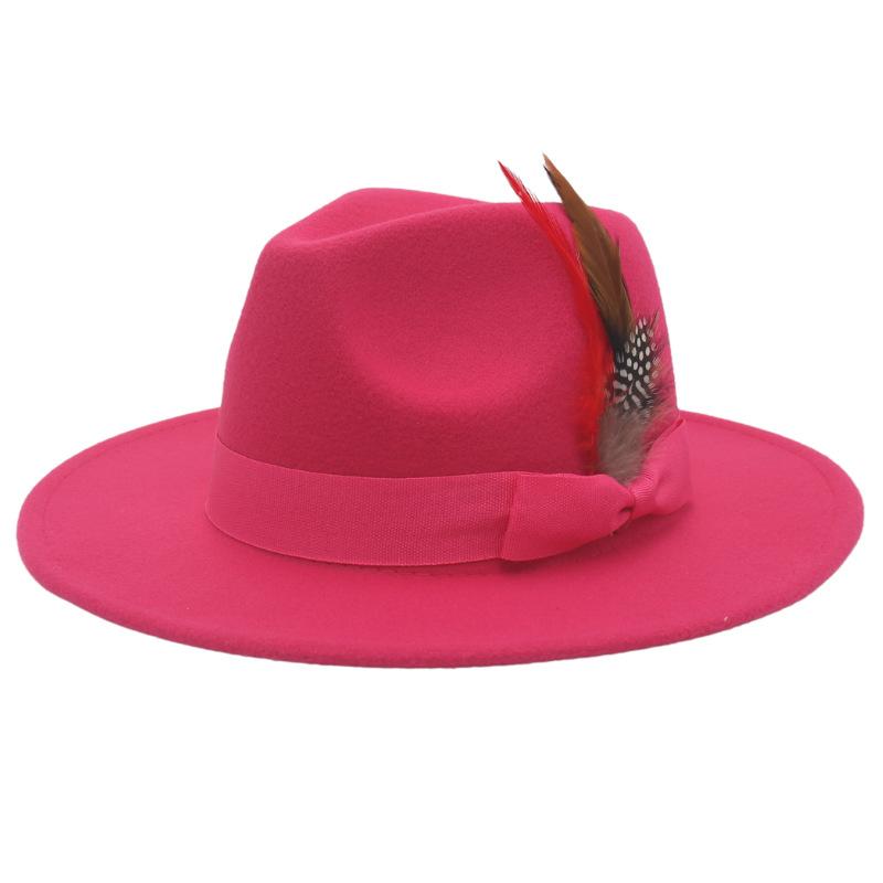 Bow Feather Top Hat Big Eave Hat Men'S And Women'S Cashmere Felt Hat Wind Hat