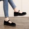 Stoffschuhe Damen weiche Sohle bequem Samt schwarz Ein-Wort-Schnalle Hotel Kellner Putztuchschuhe