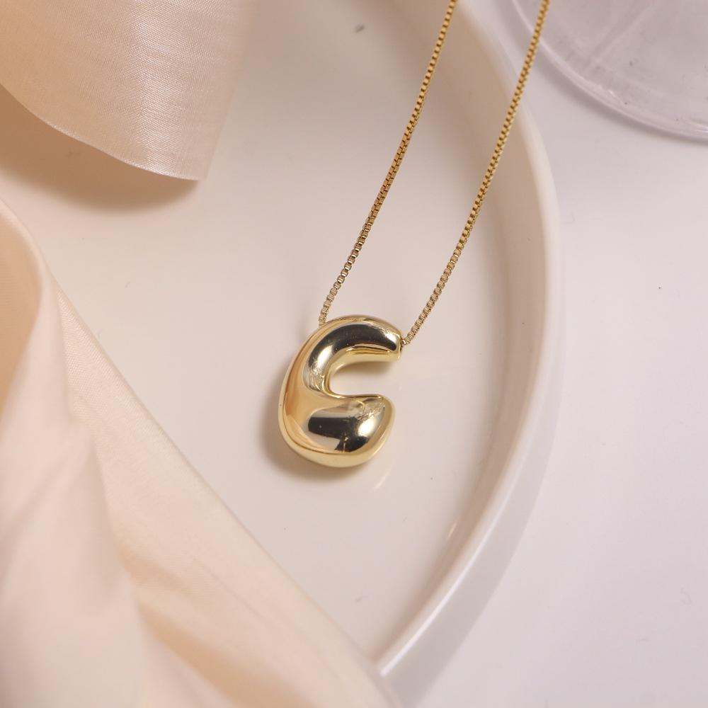 Gold Plated Balloon 26 Letter Necklaces Smooth Stainless Steel Bubble Initial Pendant Chunky Women Personality Chain Jewelry