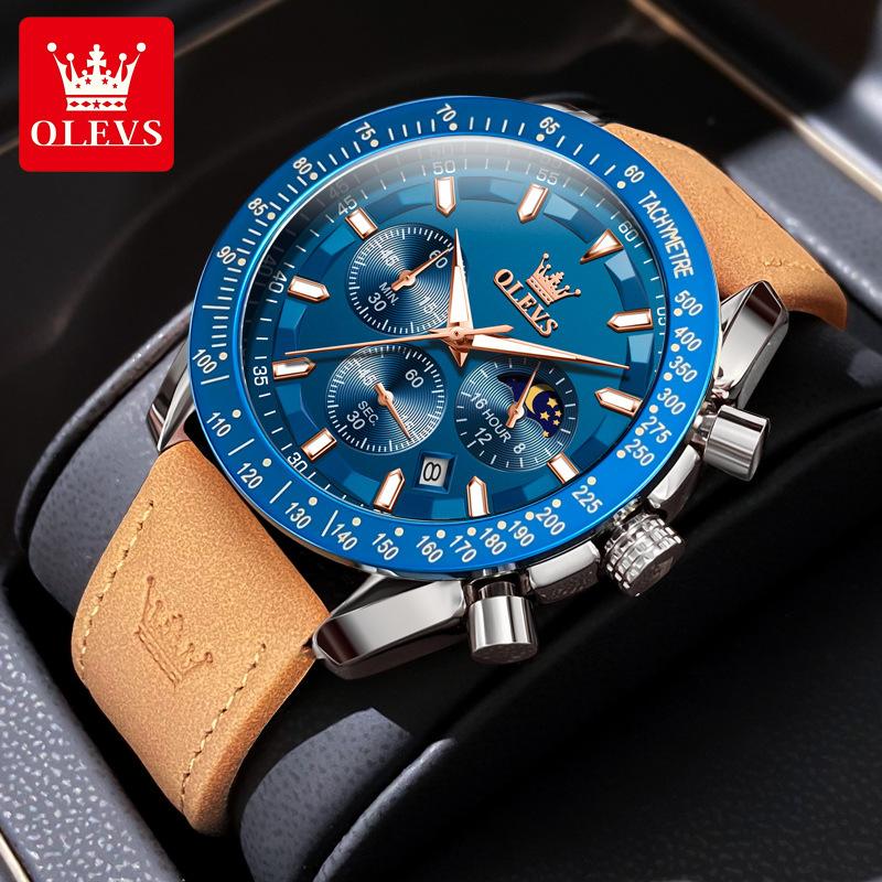 

Часы OLEVS Кварцевые часы с большим циферблатом Кожаные мужские часы Мужские часы Мода