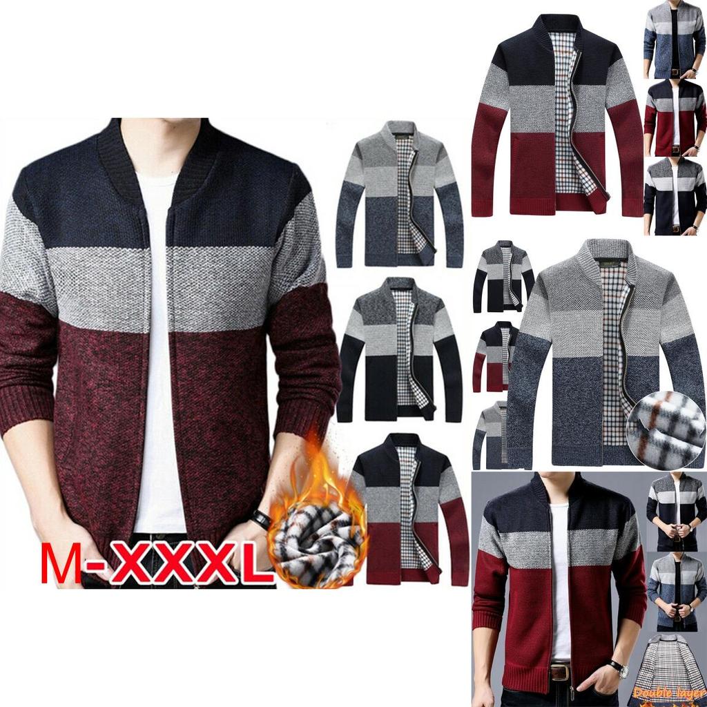 Mens Zip Up Cardigan Sweater Shawl Knitted Jumper Coat Jacket Warm Knitwear Tops