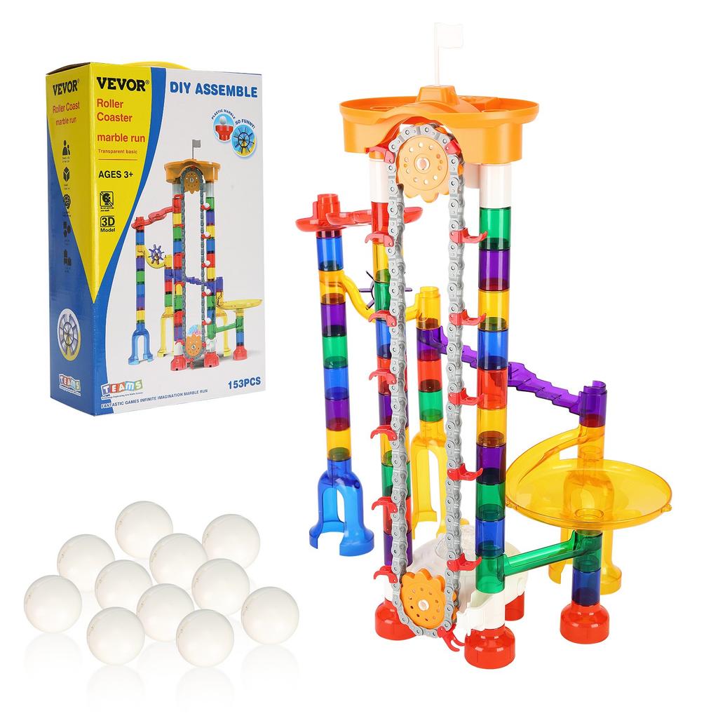 VEVOR Marble Run Set, 153 PCS with Motorized Elevator, with 30 Plastic Marbles, Marble Maze Building Block Brain Game