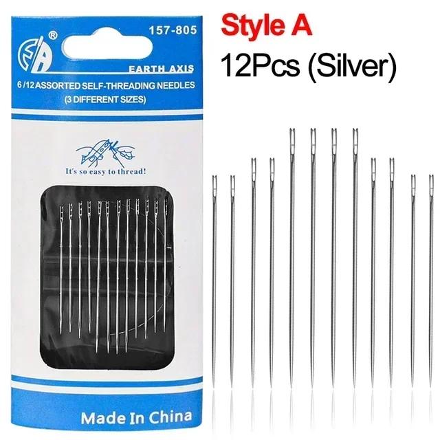 Edelstahl Strick- und Häkelnadeln für ältere blinde Menschen Häkel- und Stricknadeln Nähnadeln DIY Automatisches Einfädeln Nadeln Set Stäbe Haken