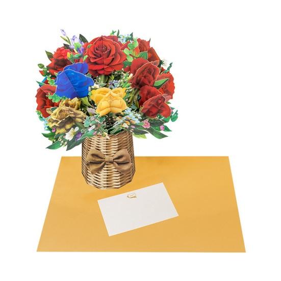 Paper Flower Pop Up Cards 3D Flower Bouquet Greeting Card with Envelope And Note for Mother's Day Graduation Anniversary Birthday Congratulations