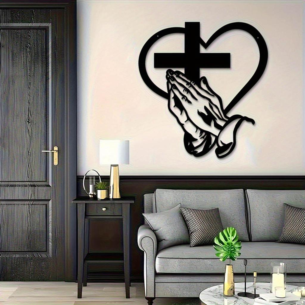 Christian Wall Sculpture Religion Spiritual Ornament Metal Heart Wall Art Decoration For Dining Room Entryway Living Room Patio