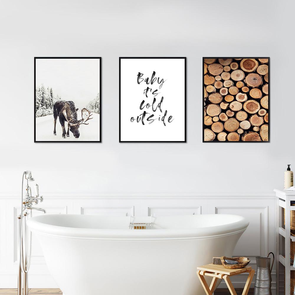 Winterdruck, Elch, Blockhütte, Wandkunst, Wald, Weihnachtsdekoration, rustikales Winter-Leinwandposter, modernes nordisches Wohnzimmer, Wohndekor