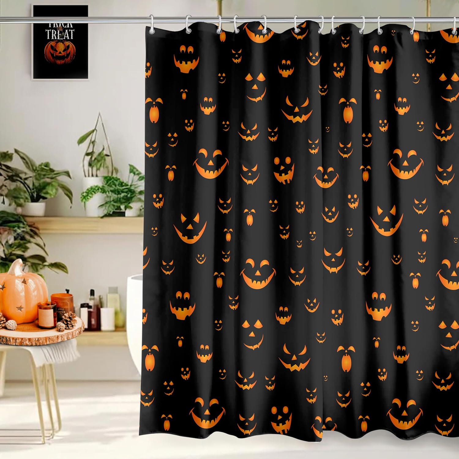

Halloween Pumpkin Face Shower Curtain with Spooky Pattern, Waterproof Bathroom Decor for Halloween Party Home Decoration 90x180cm35x71in