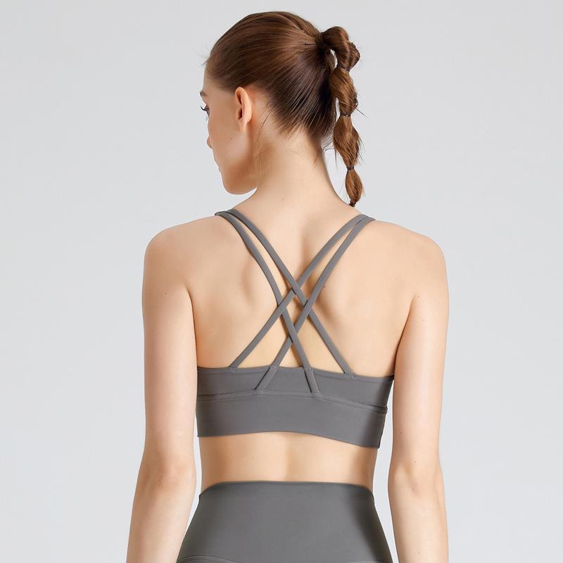 European & American Cross-Back Nude Feel Sports Bra - Women's Shock Absorption Yoga Vest