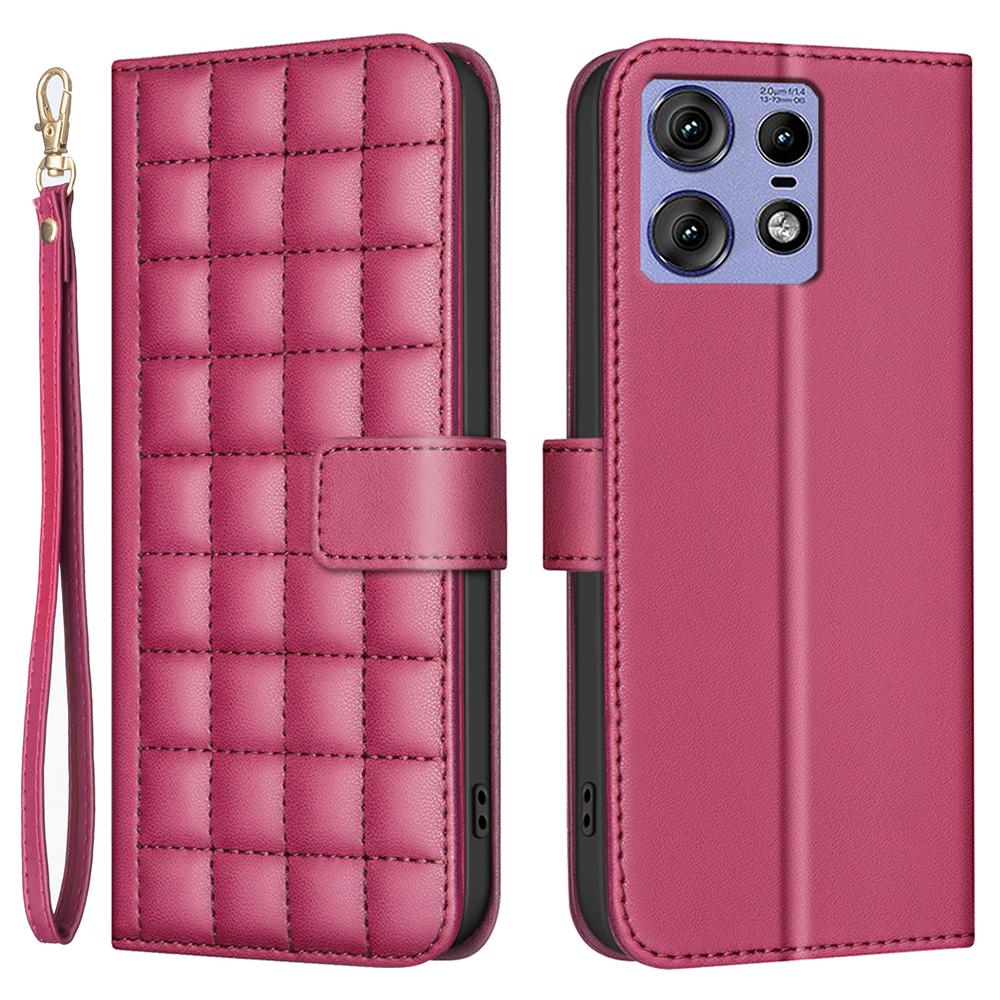 

For Motorola Edge 50 Pro 5G Case Square Grid Wallet Leather Flip Phone Cover Red