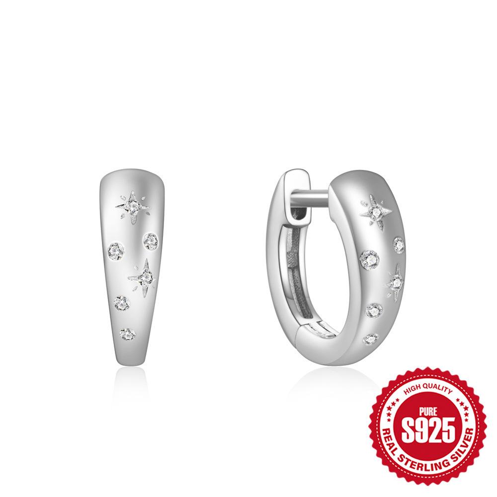 S925 Sterling Silver Personality Diamond Set Love Chain Glossy Luxury Earrings Ear Buckles Earrings Huggie Hoops