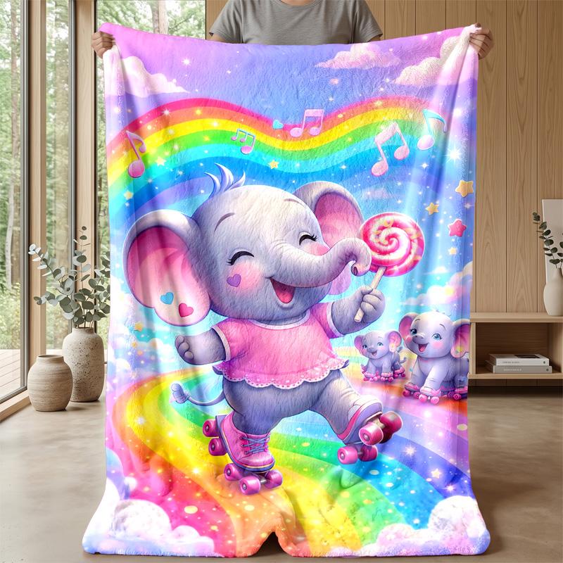 Elephants Among Flowers Theme Blanket Lightweight Warm Flannel Blanket Decorative Throw Blanket for Home Decoration