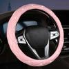 Leather Steering Wheel Cover Featurings Sparkling Rhinestones Studs for Enhanced Driving Comfort and Antislip