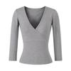 Stretchy Slim-Fit V-Neck Multi-Color Knit T-Shirt for Women (3/4 Sleeve)