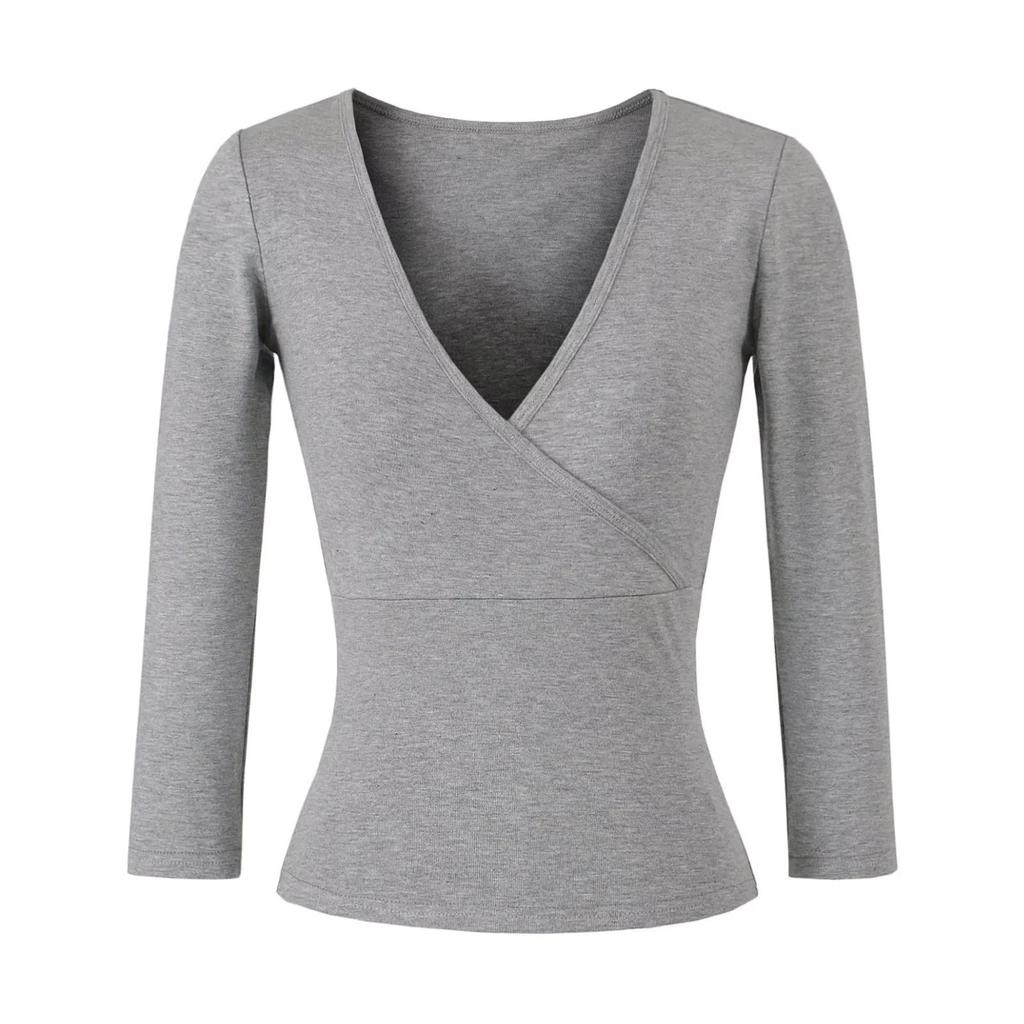 Stretchy Slim-Fit V-Neck Multi-Color Knit T-Shirt for Women (3/4 Sleeve)
