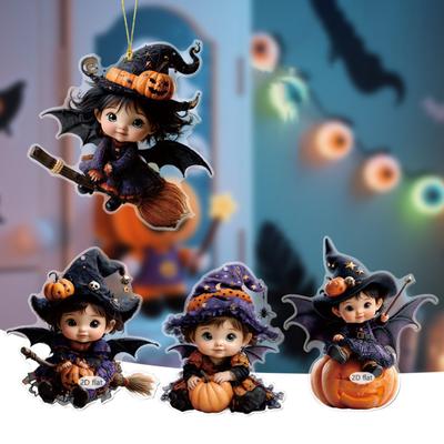 Car Mirror Hanging Decoration Cartoon Witch Cat/Kids 2D Flat Acrylic Pendant Halloween