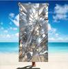 Large Microfiber Beach Towel, Black Silver Abstract Fan Leaf Print, Sand Free & Quick Dry, for Modern Summer Use
