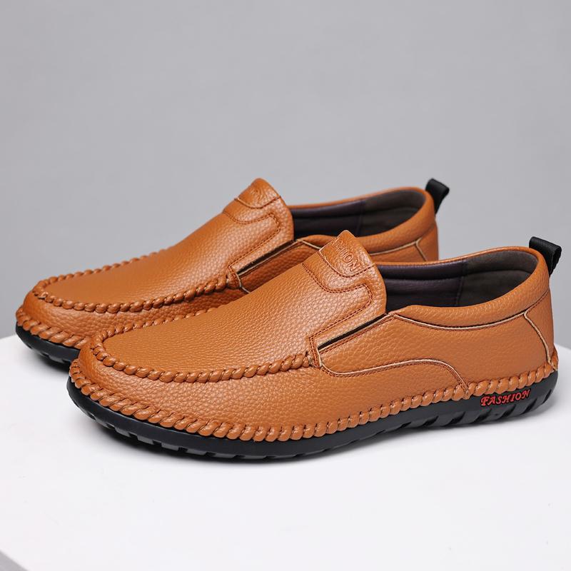 Fashion Men's Genuine Leather Casual Shoes Hollow Breathable Flat Shoes Men's Fashion Office Business Shoes Handmade Soft Sole Shoes