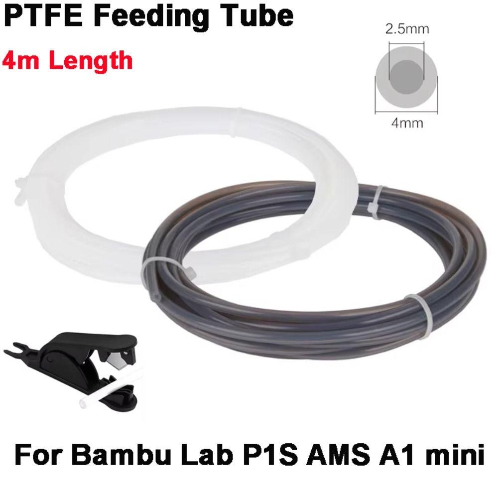 PTFE 3D Printer Feeding Tube 4x2.5mm 4 Meters Long PTFE Tube with Cutter Teflonto Pipe for Bambu Lab P1S AMS A1 Mini Consumable