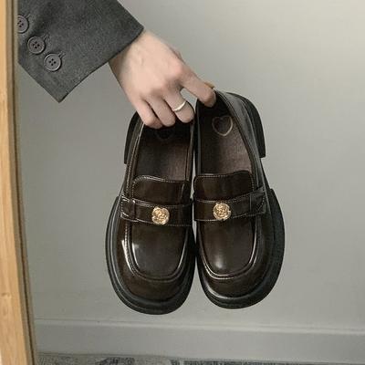 Women's Flats Loafers Spring New British Style Black Thick Soled Leather Shoes Ladies Fashion Soft Sole Slip On Single Shoes