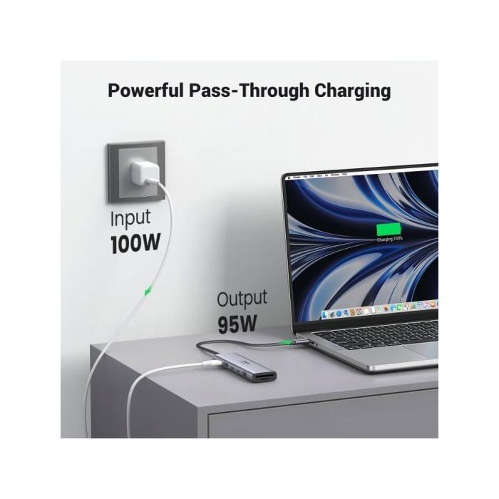 Hub USB-C Ugreen Revodok 7 em 1 HDMI 4K60Hz 2xUSB-C3.2 USB-A3.2 SD/TF PD100W Cinzento