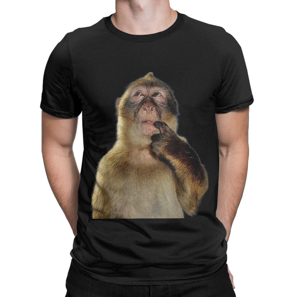 Thinking Monkey Meme 100% Cotton T-Shirt For Men Summer  Y2K Funny T-Shirts O-Neck Harajuku Tees Oversized Hot Sale Tops