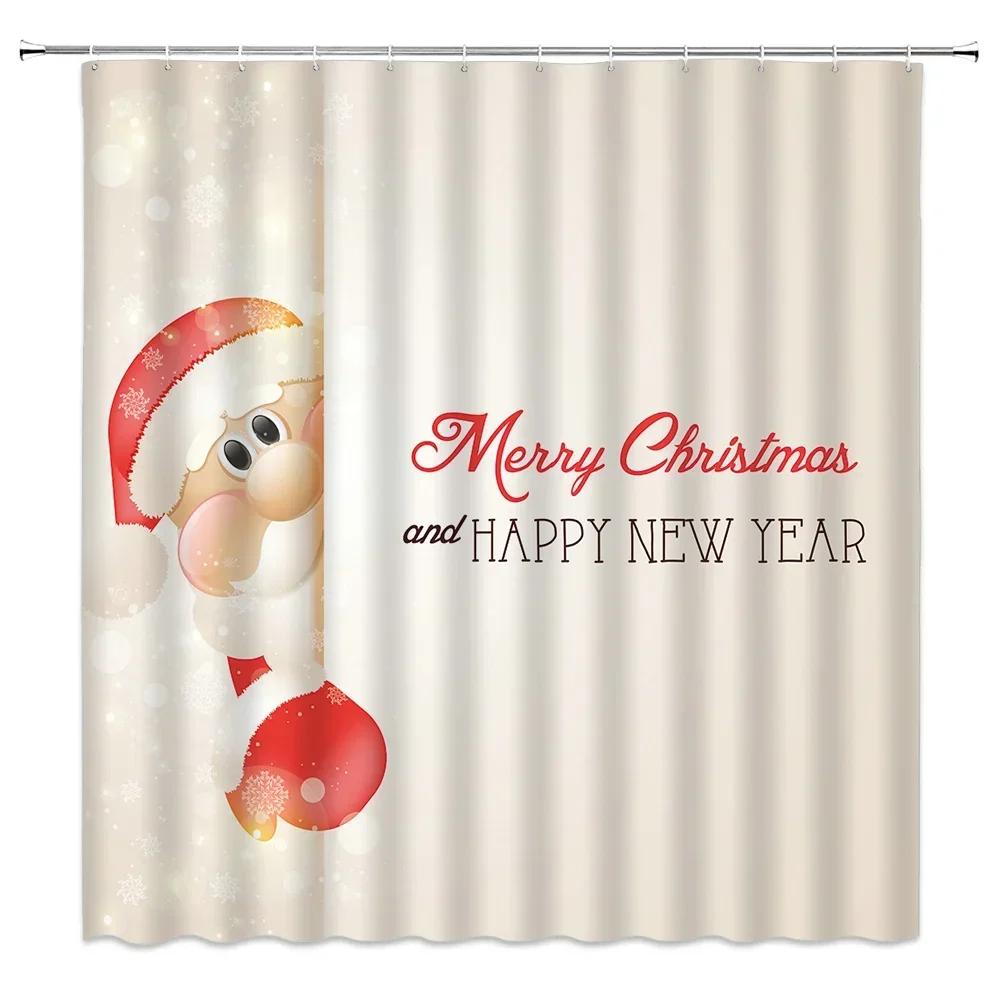 Waterproof Bathroom Shower Curtain Elk Christmas Santa Claus Fairy Snow Night Printed Bath W60H190(CM)-1 Pcs