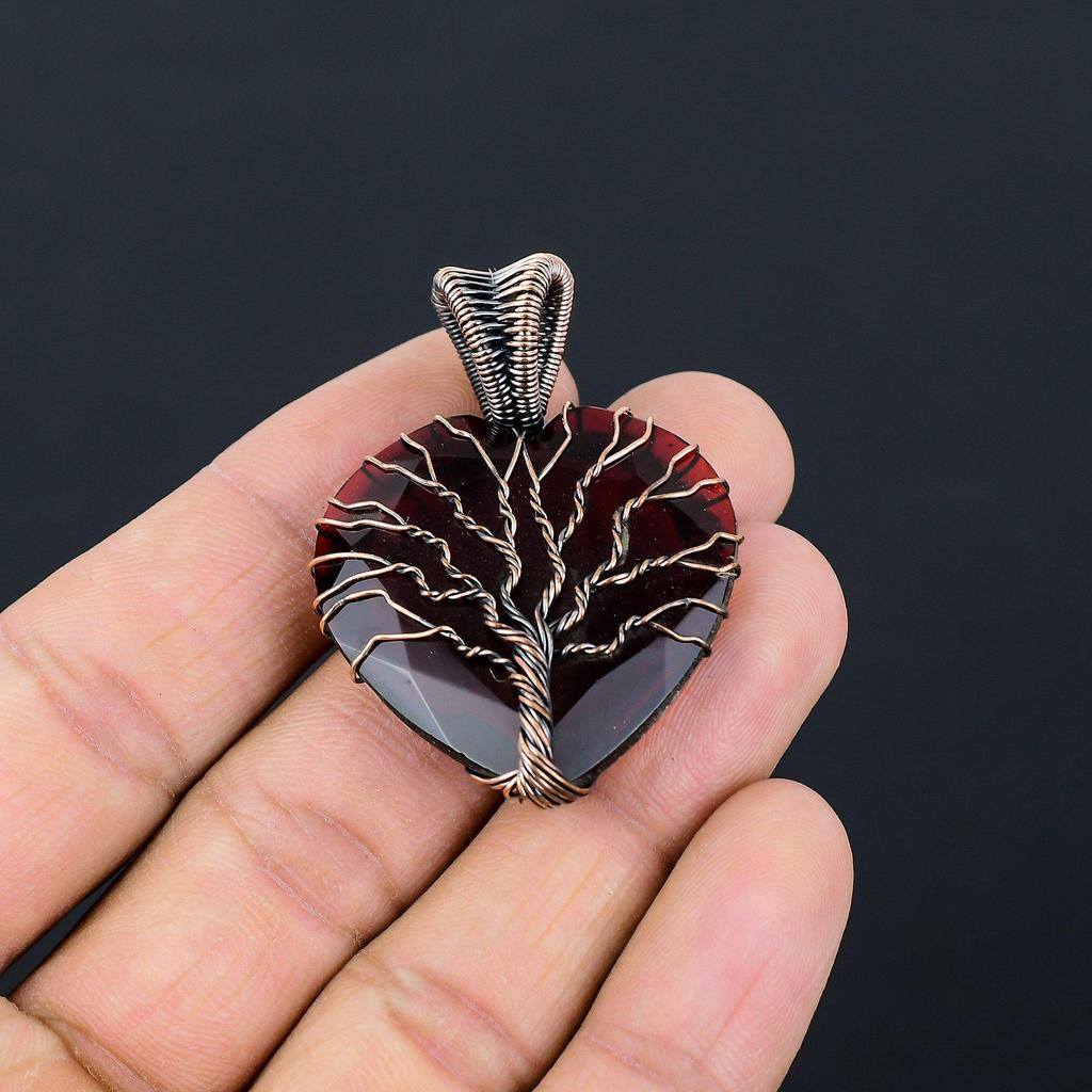 Tree Of Life Garnet Gemstone Pure Copper Wire Wrapped Handmade Jewelry Pendant For Gift