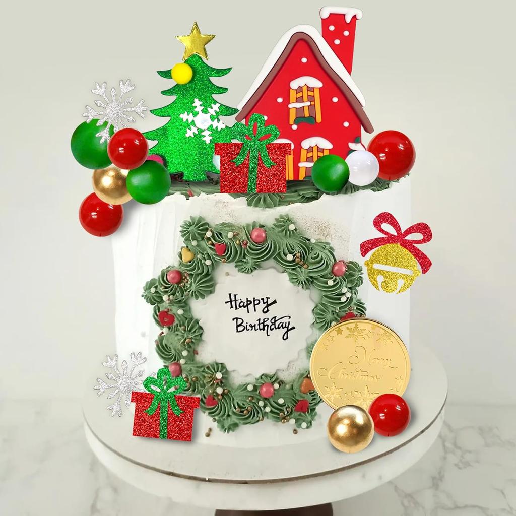 40pcs Christmas Cake Toppers Merry Christmas Cake Decoration with Pearl Ball Cake Pick for DIY Cake Xmas Birthday Party Supplies