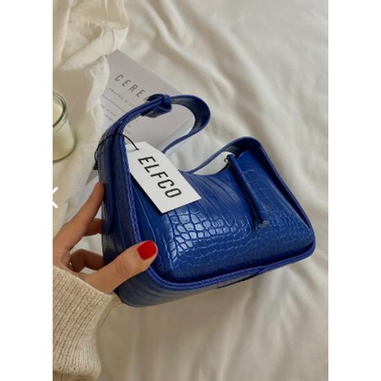 Women's Crocodile Pattern Sax Blue Baguette Bag