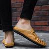 Half Shoes for Men Loafers Slippers PU Leather Man Slides Breathable Mules Closed Toe Sandals Outdoor Lightweight Slip On Flats