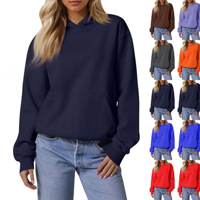 Dames Losse Lange Mouw Sweatshirts Blouse Casual Mode Effen Kleur Pullover Capuchon Sweatshirts Top Met Zak