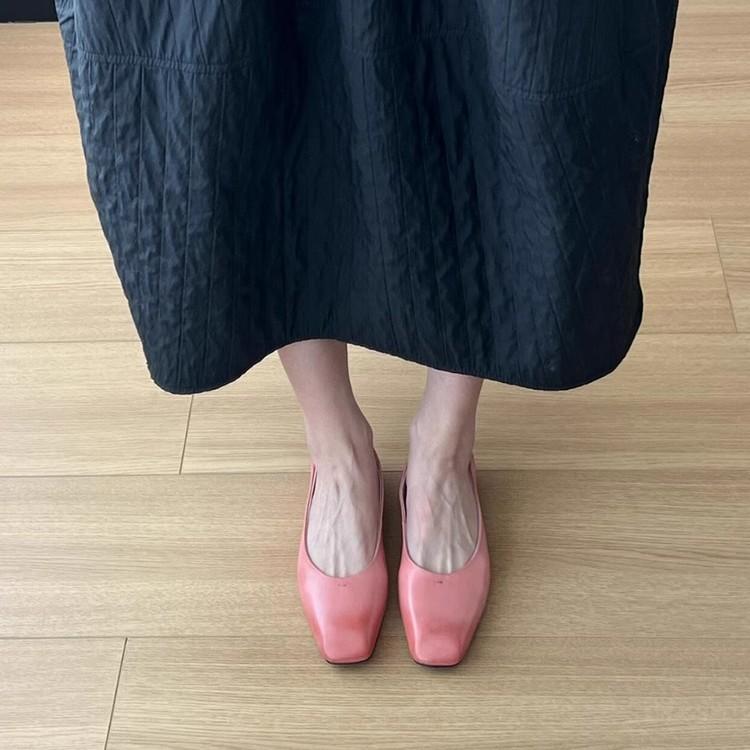 Schafslederversion~ Quadratkopf minimalistischer Feenstil Französische flache Schuhe Oma-Schuhe Ein-Pedal flacher Ausschnitt Ballett-Einzelschuhe Frau