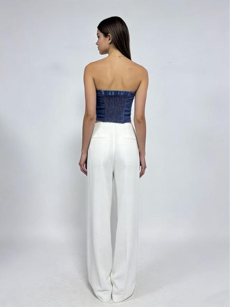 Blue Slim-Fit Denim Bandeau Top