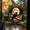 Decorative Window Privacy Film Halloween Raven Moon Static Glass Sticker, Removable Decals, Vintage Dark Retro Crow Decals PVC Waterproof Cling