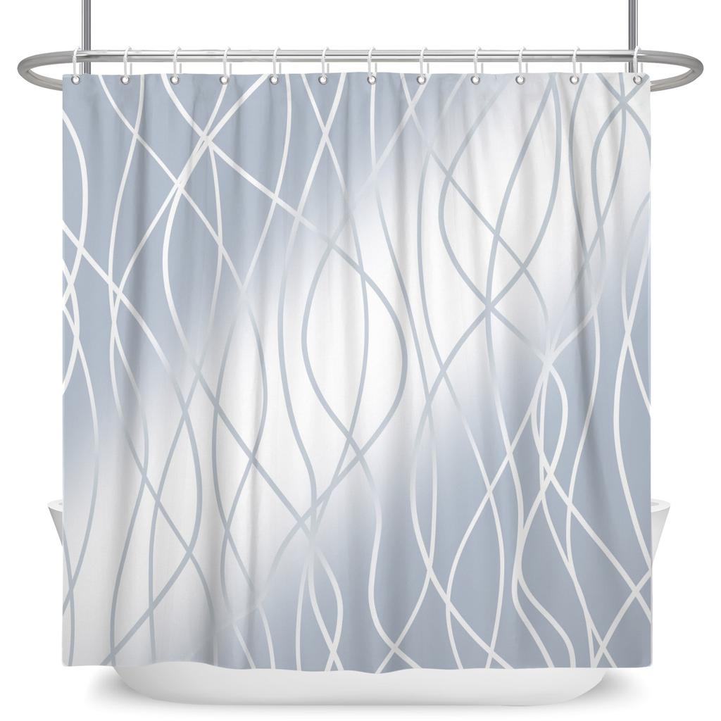 Purple Wisteria Floral Shower Curtain Elegant Abstract Line Print Waterproof Bath Curtain Bathroom Decor Polyester With Hooks