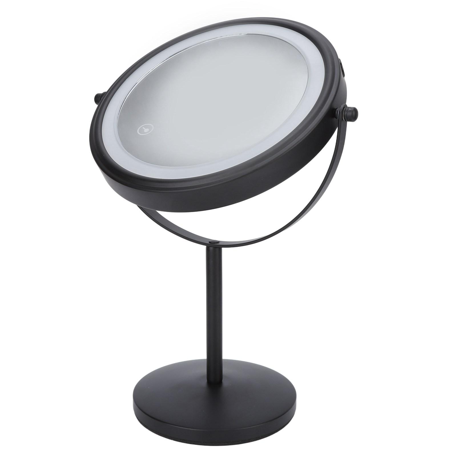 

8-дюймовое светодиодное зеркало для макияжа с двумя сторонами, 3-кратное увеличение, сенсорный переключатель, вращающееся на 360 градусов, черное зеркало