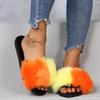 Plush Mix Color Straps Slides Women 2025 Black Flat Heels Slippers Women Leisure Light Weight Daily Shoes Plus Size 43